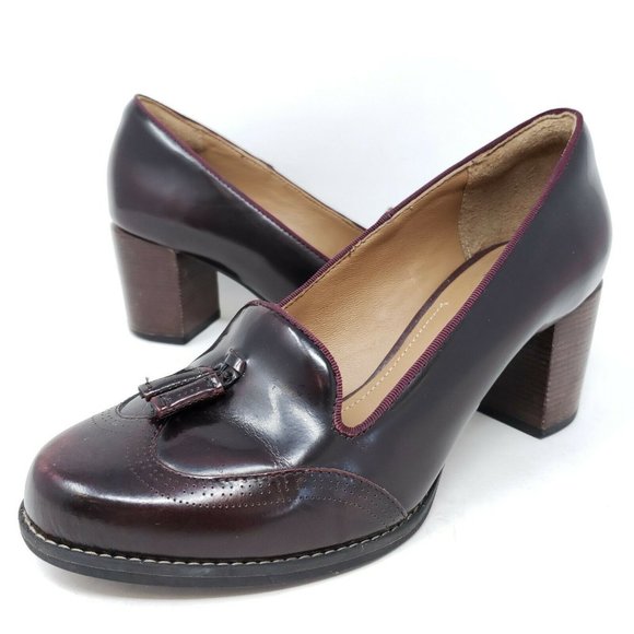 Clarks Shoes - Clarks Womens High Heel Pumps Oxfords Sz 7 Burgundy Leather Wingtip Tasseled